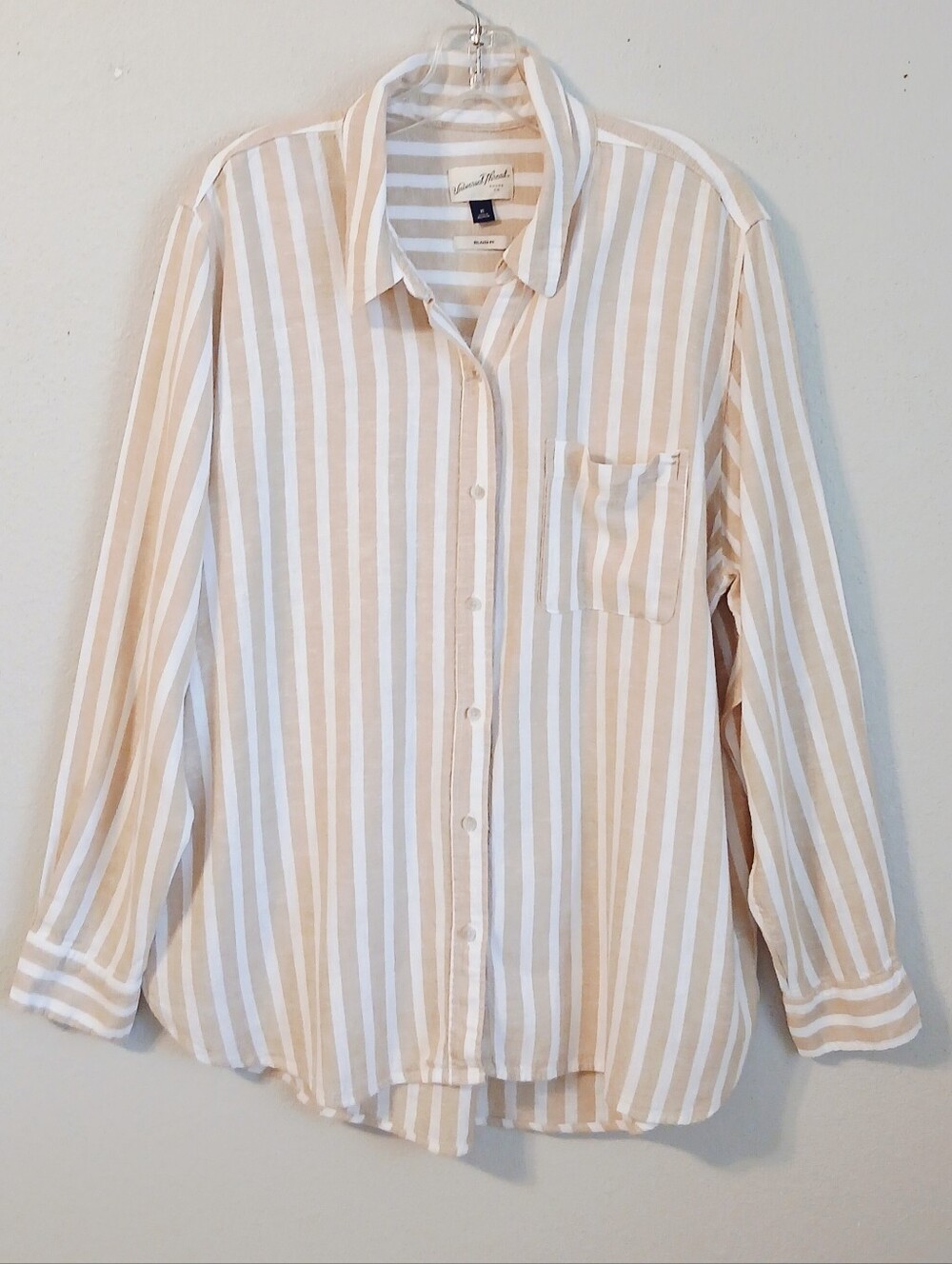 Universal Thread Natural Stripe Long Sleeve Linen Blend Top Size XL